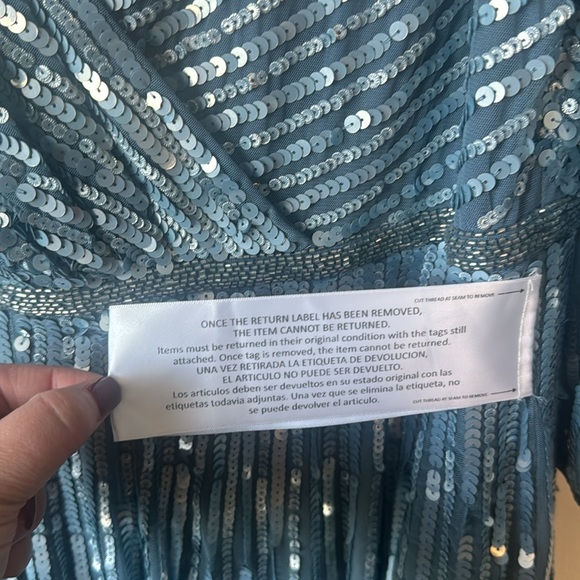Mac Duggal NWT Sequin Wrap Over 3/4 Sleeve Slate Blue Dress 5509 size 18 - Picture 9 of 10